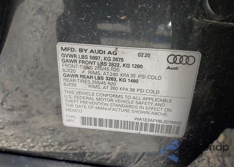 2020 Audi Q5 Premium Plus 55 Tfsi E Quattro S Tronic z USA, uszkodzony, nr VIN WA1E2AFY6L2075503